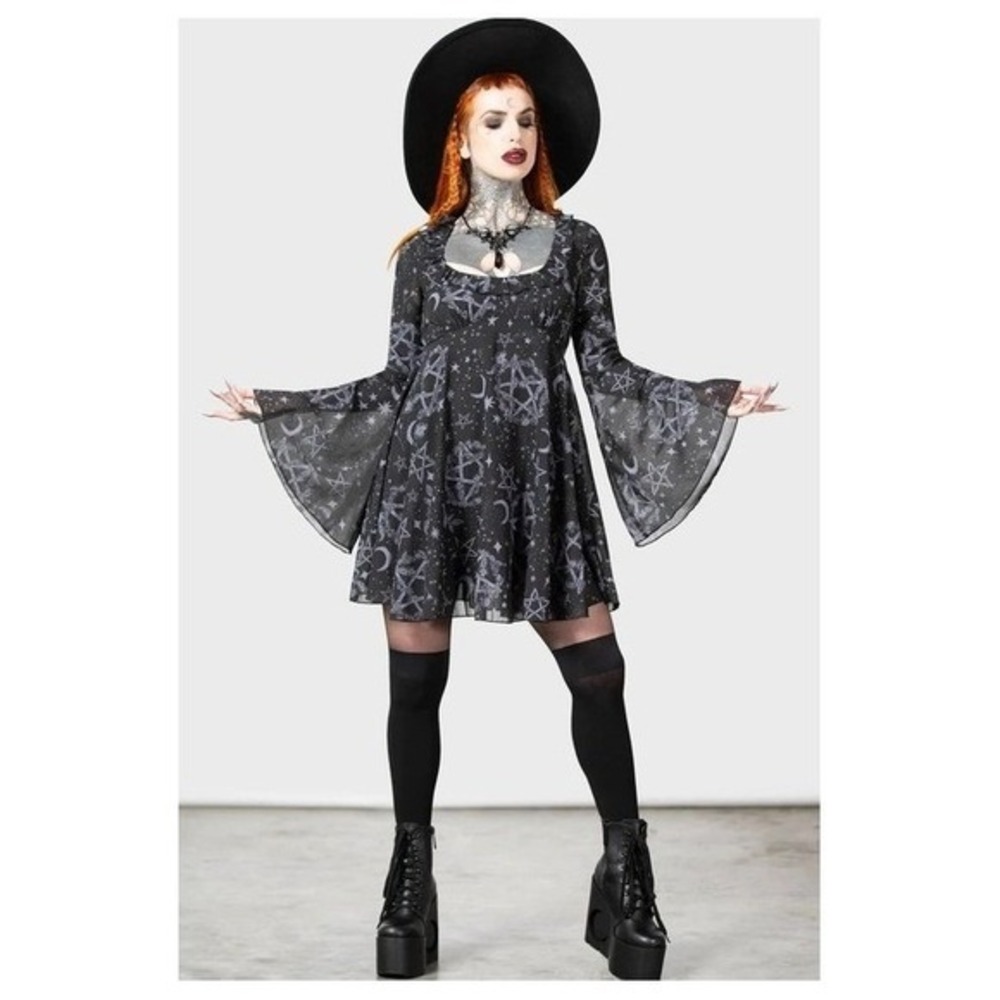 Killstar Astral willow mini dress flared sleeve celestial witchy